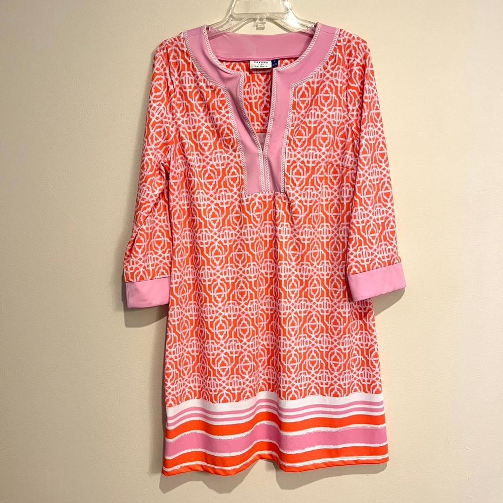 Cabana Life x Talbots Shift Dress Orange Pink Geometric Trellis Womens Large